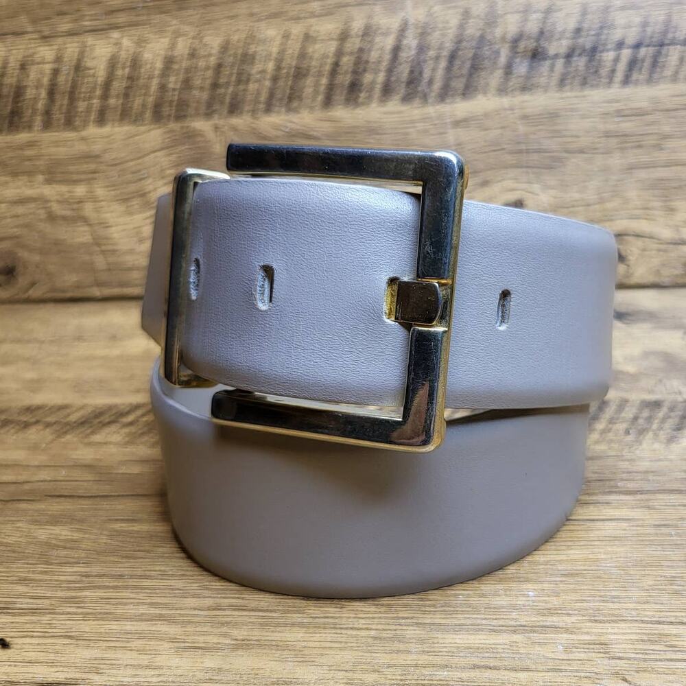 VTG B. G. Street Beige Tan Leather Belt Womens Medium Gold Buckle 80s
